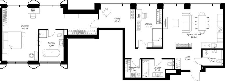 Квартира 115,7 м², 2-комнатная - изображение 2