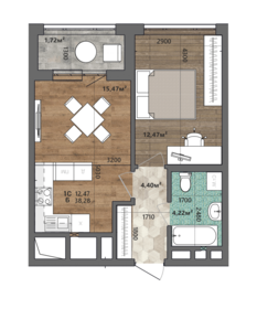 Квартира 38,3 м², 1-комнатная - изображение 1