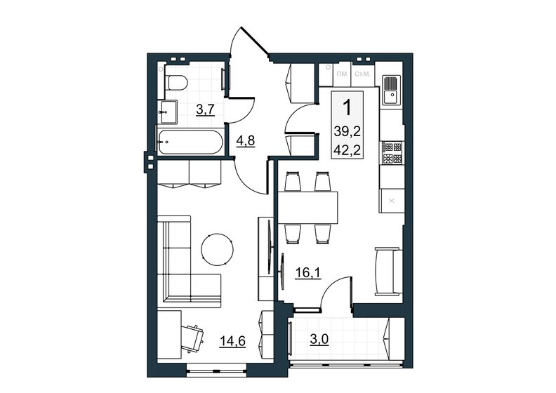 37,1 м², 1-комнатная квартира 5 387 200 ₽ - изображение 65