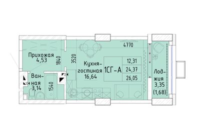 Квартира 26,1 м², студия - изображение 1