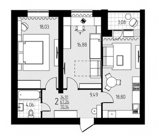 Квартира 70,3 м², 2-комнатная - изображение 2