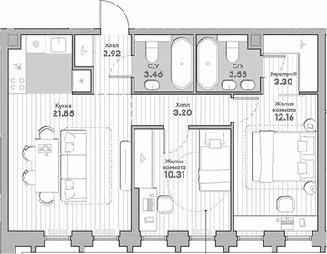 Квартира 60 м², 2-комнатная - изображение 1