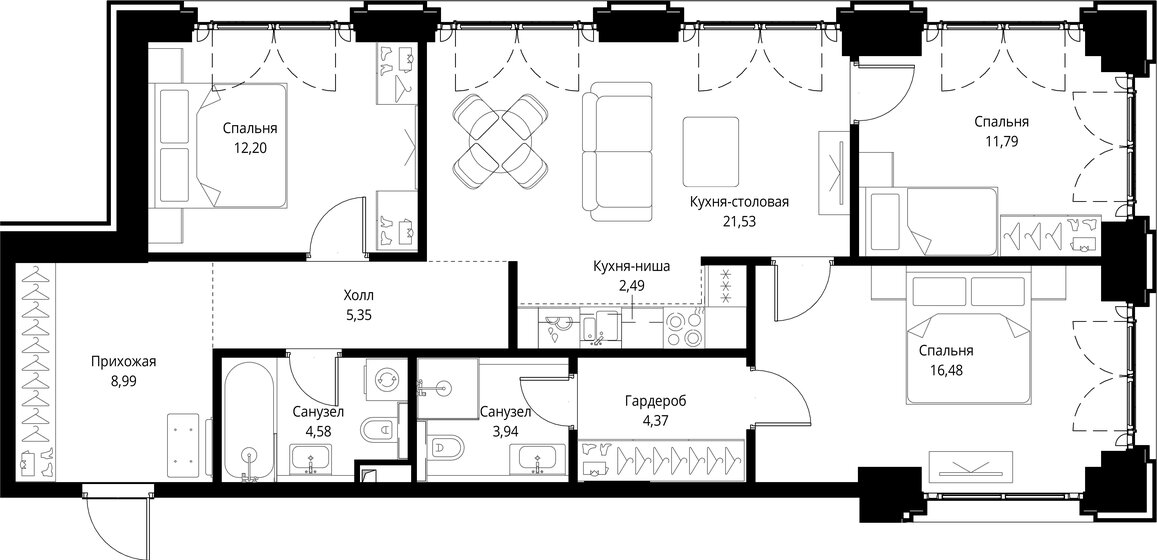 107,7 м², 3-комнатная квартира 67 483 488 ₽ - изображение 24