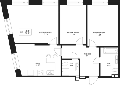 Квартира 78,9 м², 3-комнатная - изображение 1