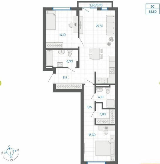 53,3 м², 3-комнатная квартира 7 500 000 ₽ - изображение 70