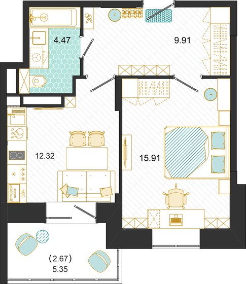 44,6 м², 1-комнатная квартира 8 500 000 ₽ - изображение 66