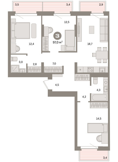 104,6 м², 4-комнатная квартира 9 999 000 ₽ - изображение 95