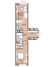 Квартира 49,7 м², 1-комнатная - изображение 1