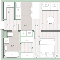 Квартира 35,6 м², 1-комнатная - изображение 2