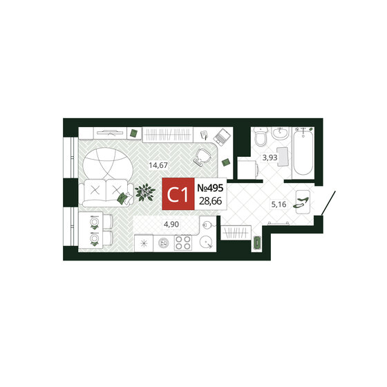 28,7 м², квартира-студия 4 127 040 ₽ - изображение 10