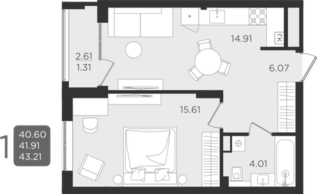 Квартира 41,9 м², 1-комнатная - изображение 1