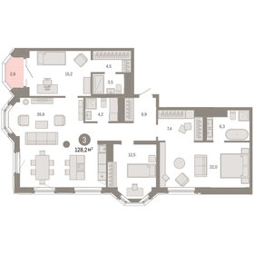 Квартира 128,2 м², 3-комнатная - изображение 1