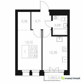 Квартира 37,8 м², 1-комнатная - изображение 1