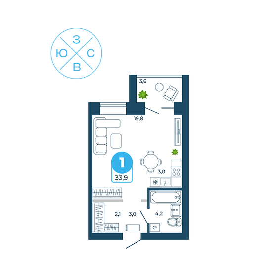 22 м², квартира-студия 3 490 000 ₽ - изображение 3