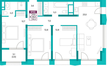 Квартира 84,4 м², 3-комнатная - изображение 1