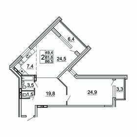 Квартира 86,5 м², 2-комнатная - изображение 1