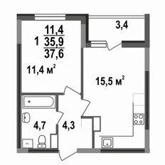 Квартира 37,6 м², 1-комнатная - изображение 1