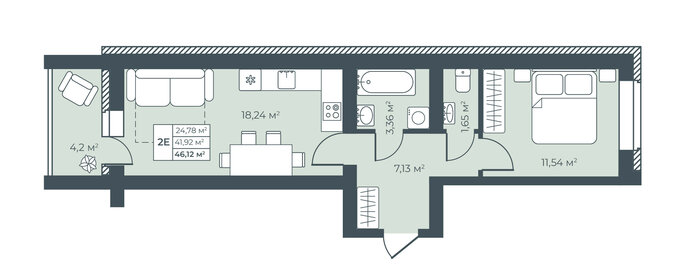 Квартира 46,1 м², 2-комнатная - изображение 1