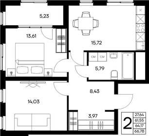 Квартира 66,8 м², 2-комнатная - изображение 1