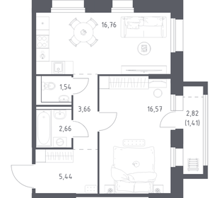Квартира 48 м², 1-комнатная - изображение 1