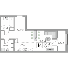 Квартира 41,1 м², студия - изображение 1