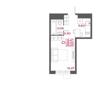 Квартира 25,4 м², студия - изображение 1