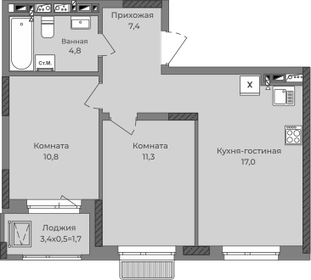 Квартира 54,7 м², 2-комнатная - изображение 1