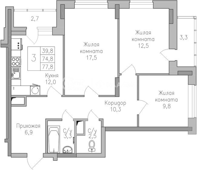77,8 м², 3-комнатная квартира 7 900 000 ₽ - изображение 21