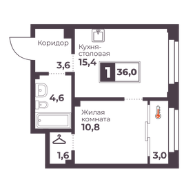 Квартира 36 м², 1-комнатная - изображение 1