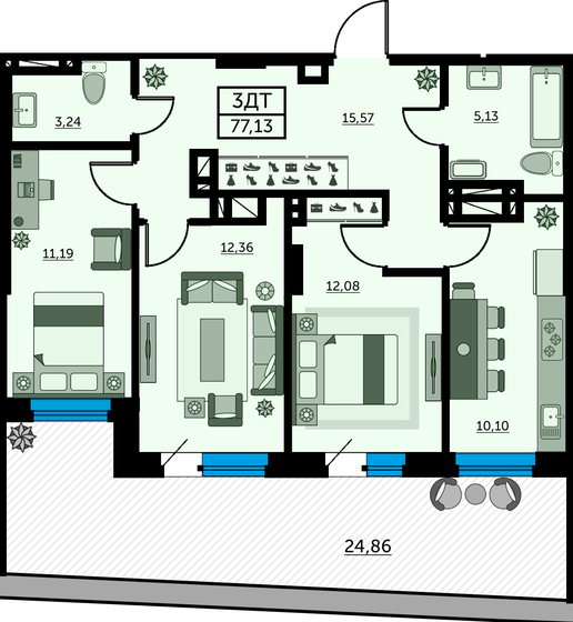 64 м², 3-комнатная квартира 12 000 000 ₽ - изображение 81