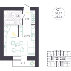 Квартира 33,3 м², студия - изображение 2