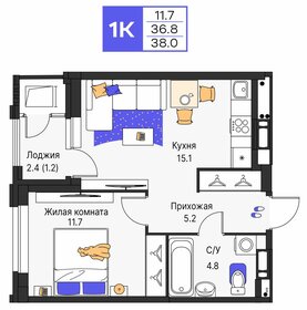 Квартира 38 м², 1-комнатная - изображение 1