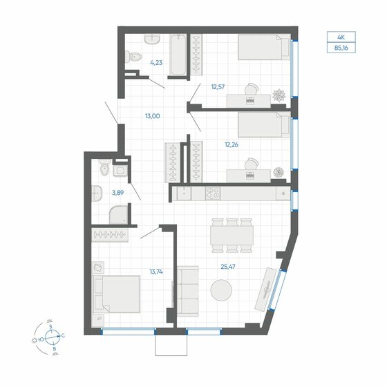 56,4 м², 3-комнатная квартира 6 260 400 ₽ - изображение 9