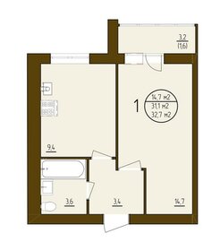 Квартира 32,7 м², 1-комнатная - изображение 1