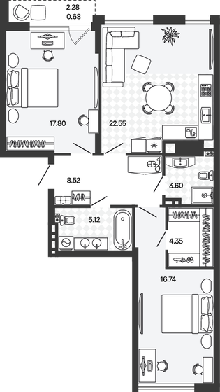 74 м², 2-комнатная квартира 12 802 000 ₽ - изображение 38