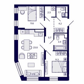 Квартира 63,1 м², 3-комнатная - изображение 1