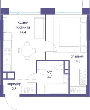 33,5 м², 1-комнатная квартира 2 650 000 ₽ - изображение 49
