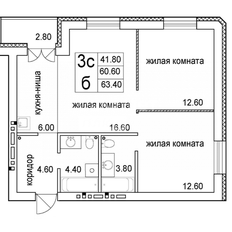 Квартира 63,4 м², 3-комнатная - изображение 3