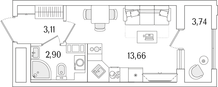 Квартира 21,5 м², студия - изображение 1