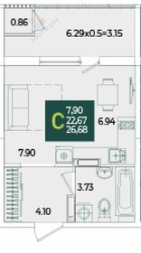 Квартира 26,7 м², студия - изображение 1