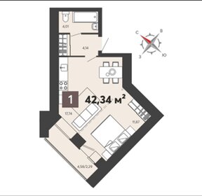 Квартира 42,3 м², 1-комнатная - изображение 1
