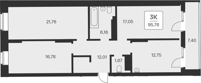 Квартира 96 м², 3-комнатная - изображение 1