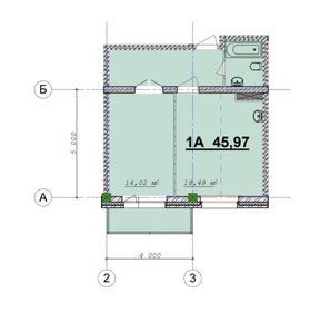 Квартира 46 м², 1-комнатная - изображение 1