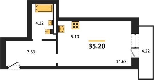 Квартира 35 м², студия - изображение 1
