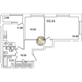 Квартира 66,4 м², 2-комнатная - изображение 1