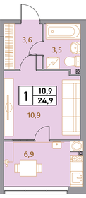 Квартира 24,9 м², студия - изображение 1