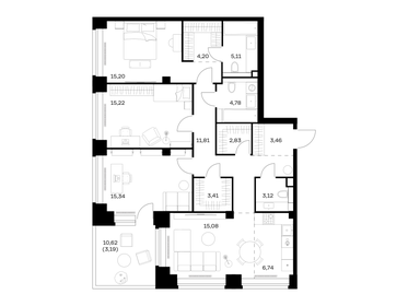 Квартира 109,5 м², 3-комнатная - изображение 1