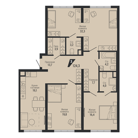 Квартира 124,3 м², 3-комнатная - изображение 1