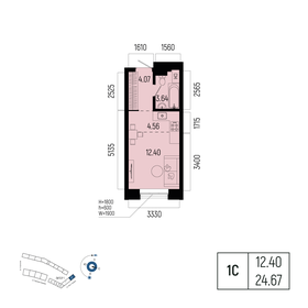 Квартира 24,7 м², 1-комнатная - изображение 1