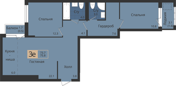 Квартира 75,8 м², 3-комнатная - изображение 1